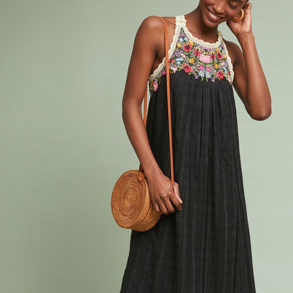 Anthropologie Akemi and Kin Mosley Black Embroidered Dress